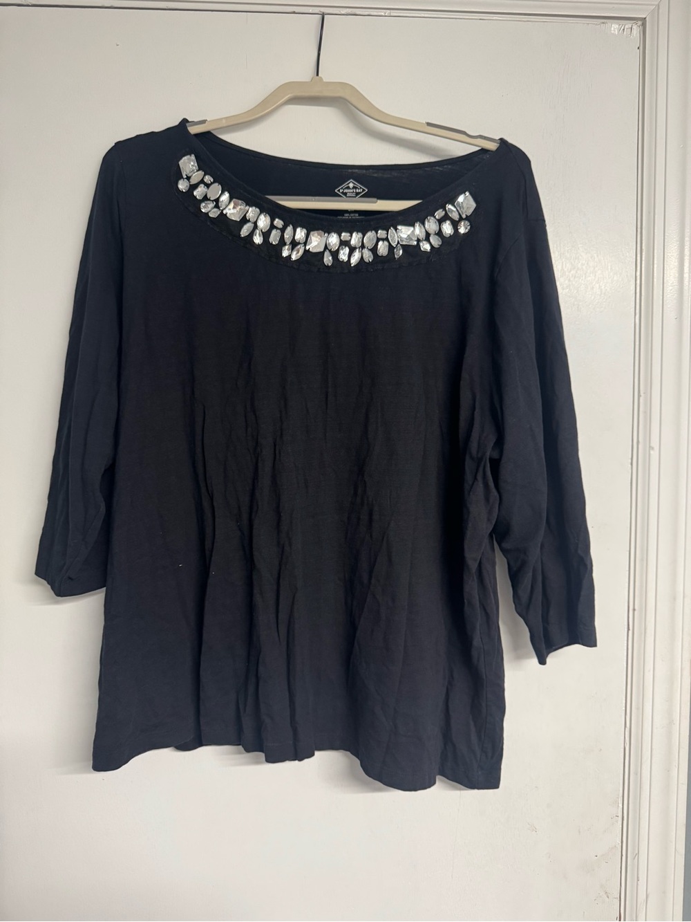 St. John's Bay Rhinestone Embellished Black Top